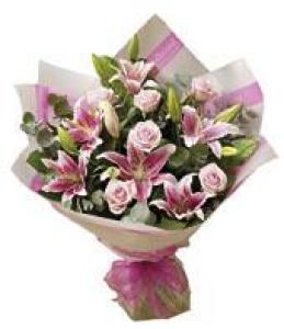 Pink Rose & Lily Handtied